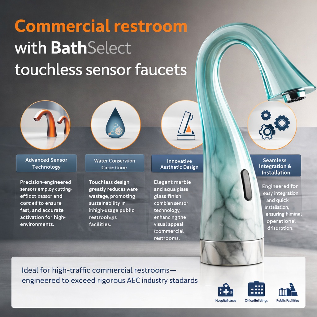 Commercial restroom with BathSelect touchless sensor faucets